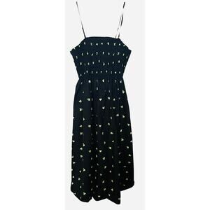 A NEW DAY SHIRRED/SMOCKED BODICE MAXI DRESS, WOMENS, L, BLACK WITH YELLOW TULIPS